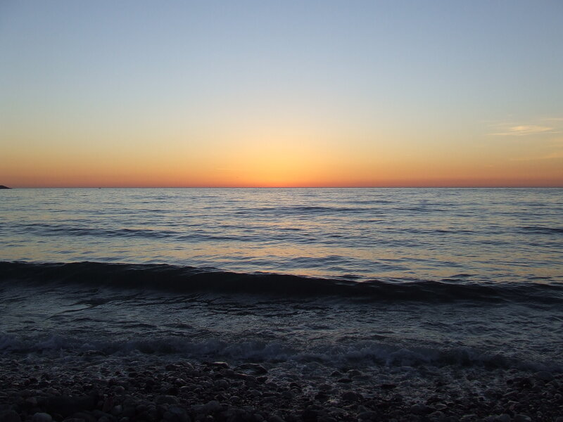 Ocean at Sunset — Orange, Serene, Photograph, Sky, Waves