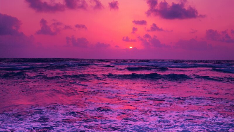 Ocean at Sunset — Pink, Dramatic, Photograph