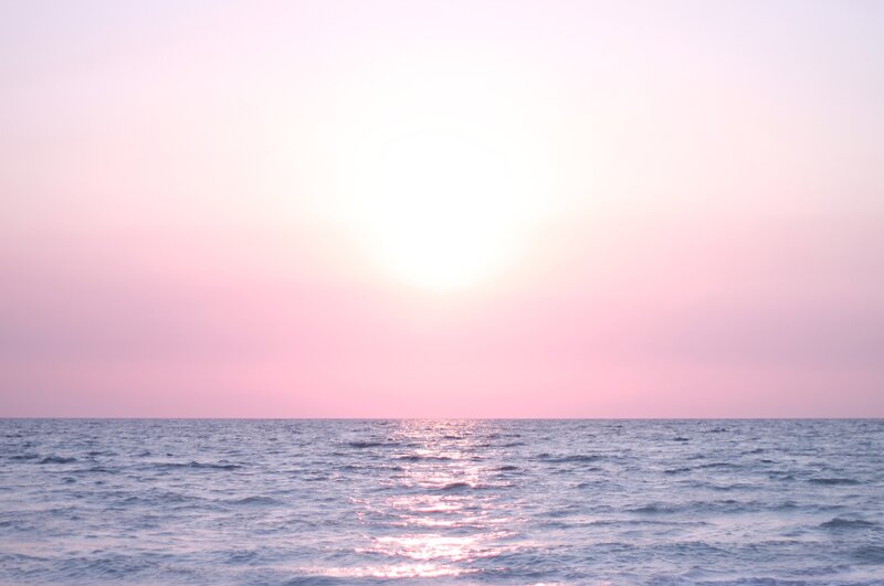 Ocean at Sunset — Pink, Serene, Photograph, Sun, Sky