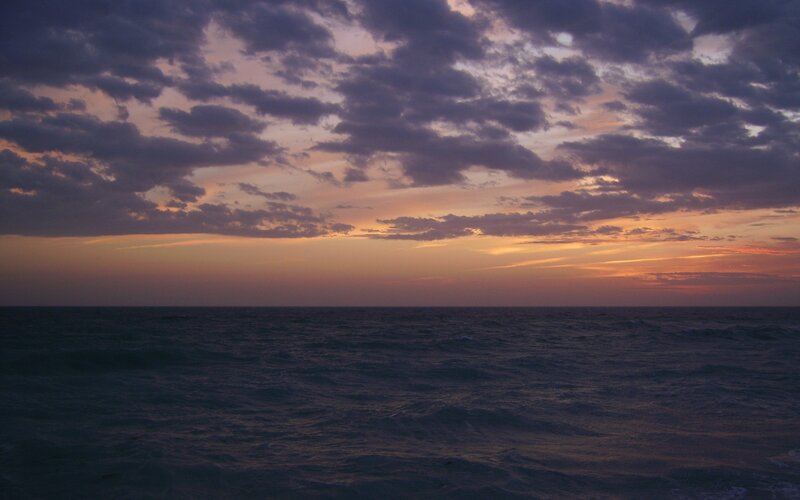 Ocean at Sunset — Purple, Serene, Photograph, Sky, Clouds, Sea, Orange