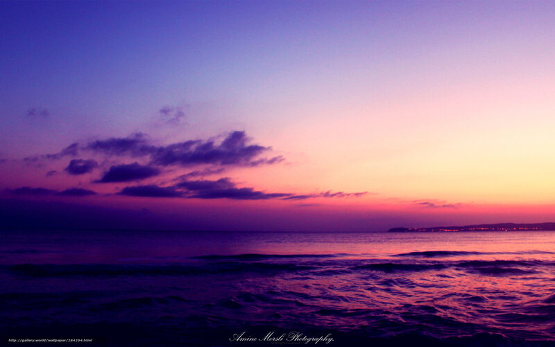 Ocean at Sunset — Purple, Serene, Photograph, Sky, Clouds