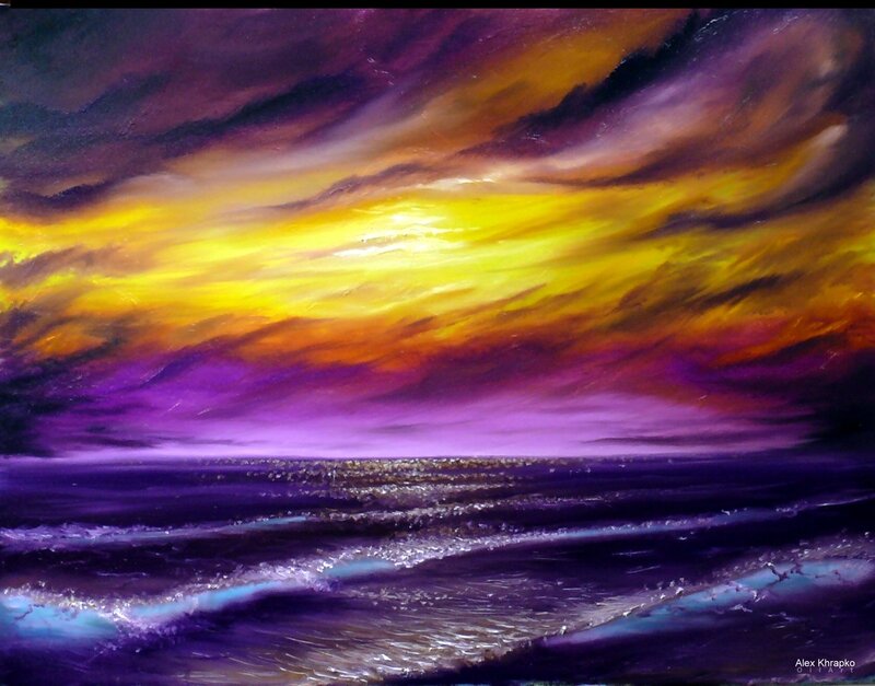 Ocean at Sunset — Purple