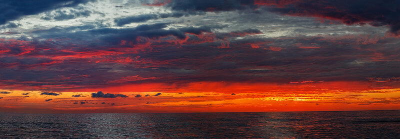 Ocean at Sunset — Red, Dramatic, Photograph, Sky, Clouds, Sea