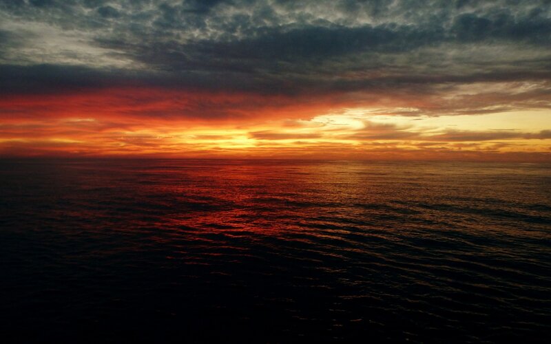 Ocean at Sunset — Red, Dramatic, Photograph, Sky, Clouds, Water, Orange