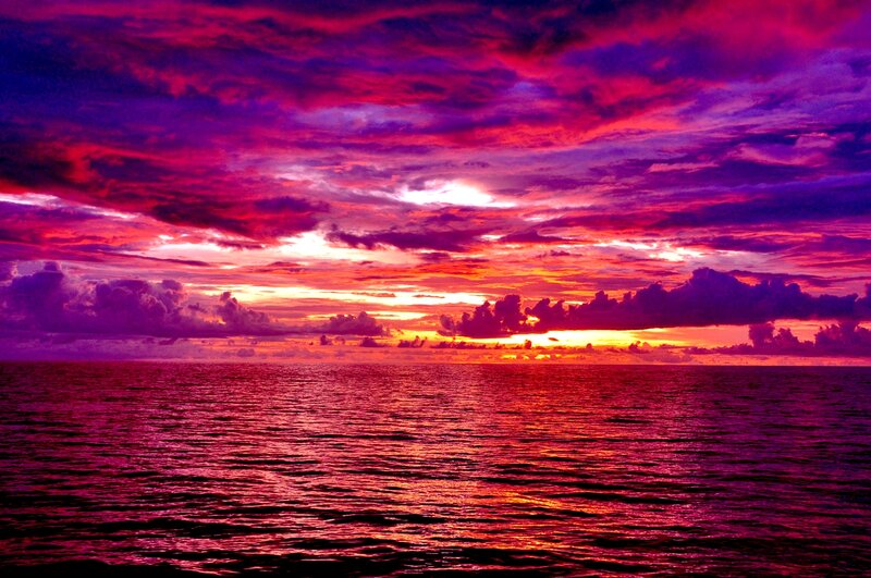 Ocean at Sunset — Red, Dramatic, Photograph, Sky, Clouds, Water