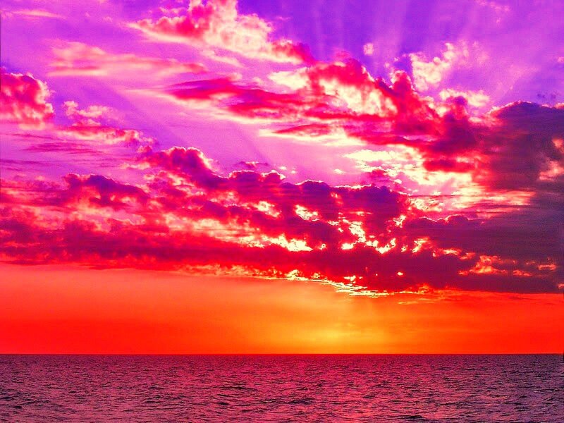 Ocean at Sunset — Red, Dramatic