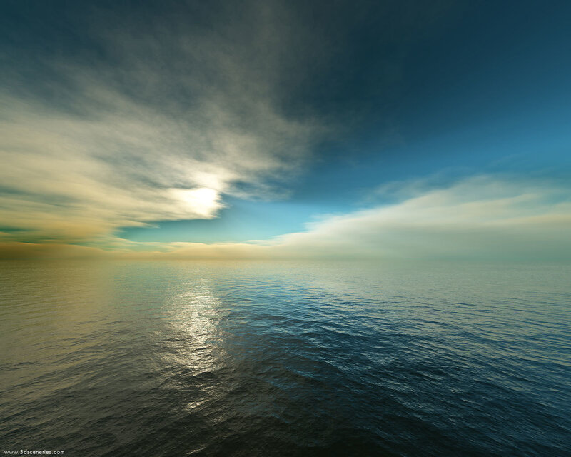 Ocean at sunset with sunbeams
