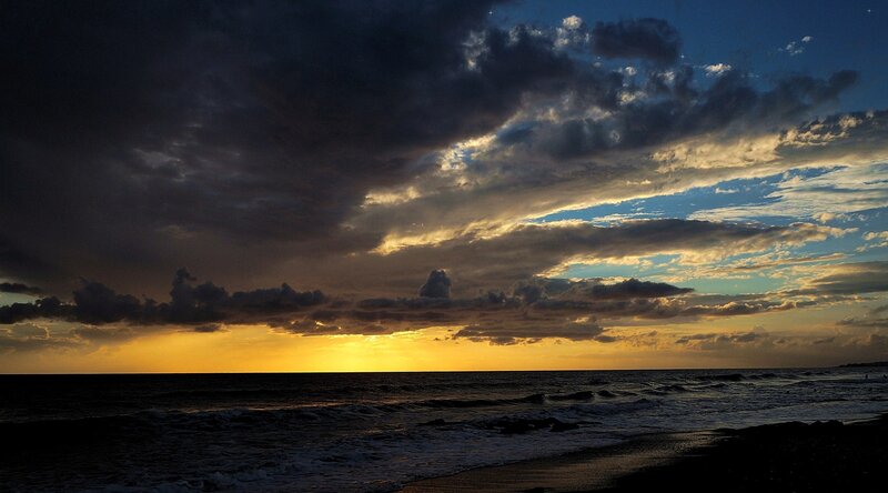 Ocean at Sunset — Yellow, Dramatic, Photograph