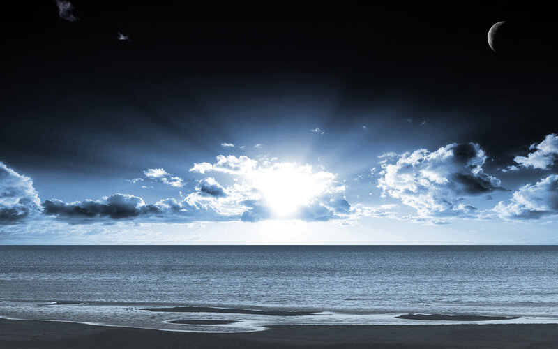Ocean at Twilight — Blue, Dramatic, Night, Digital Art