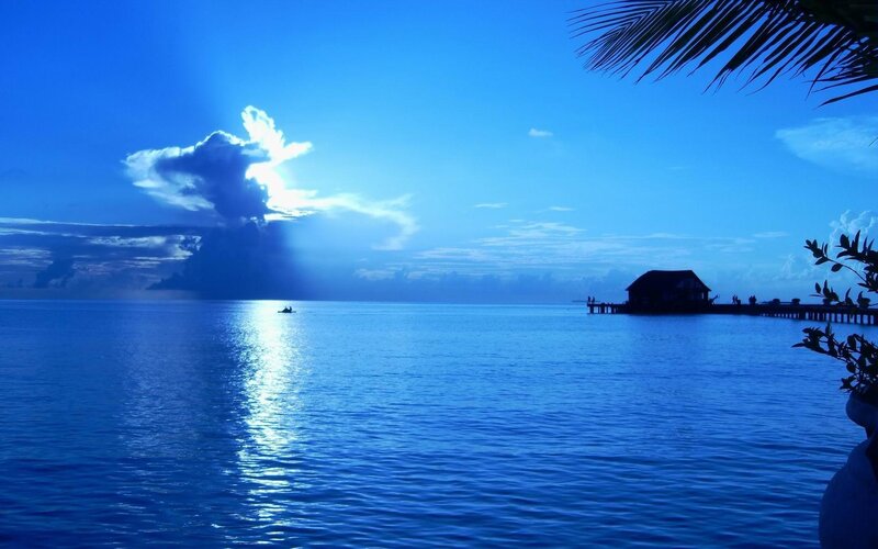 Ocean at Twilight — Blue, Serene, Night, Photograph, Clouds