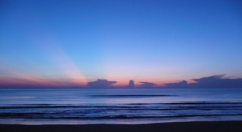 Ocean at Twilight — Blue, Serene, Sunset, Photograph, Sky, Clouds, Waves, Purple
