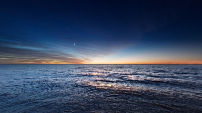 Ocean at Twilight — Blue, Serene, Sunset, Photograph, Sky