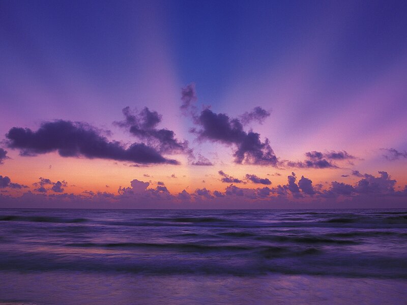 Ocean at Twilight — Purple, Serene, Sunset, Photograph, Clouds