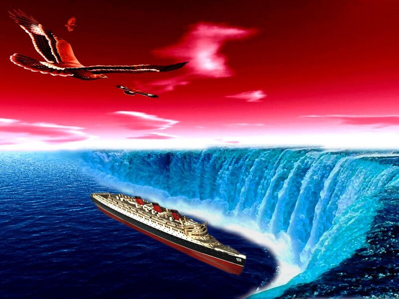 Ocean Liner Near Waterfall