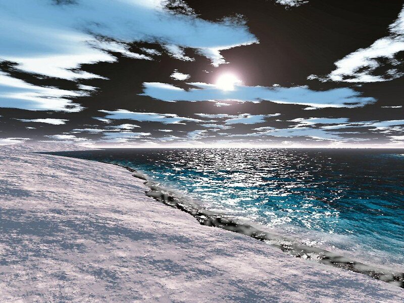 Ocean Meeting Snowy Shore