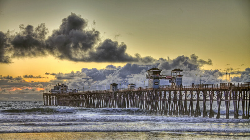 Ocean Pier at Sunset — Yellow, Dramatic