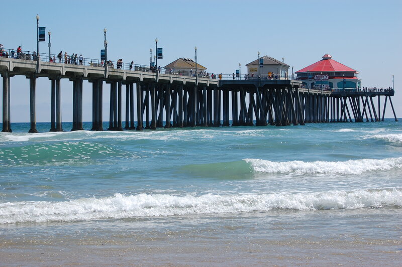 Ocean Pier with Buildings — Blue