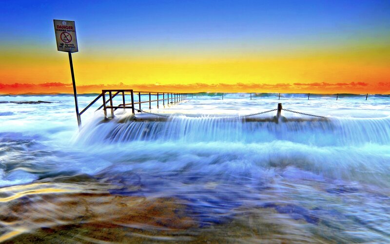 Ocean Pool at Sunset — Blue
