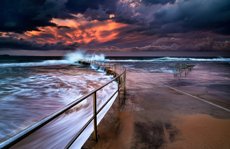 Ocean Pool at Sunset — Orange, Dramatic, Photograph