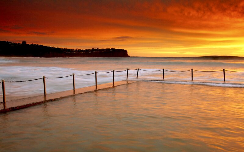 Ocean Pool at Sunset — Orange, Dramatic