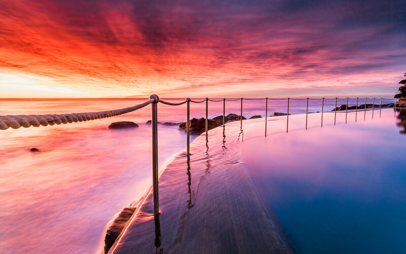 Ocean Pool at Sunset — Red