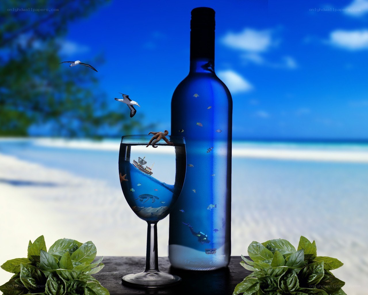 Ocean scene in a bottle