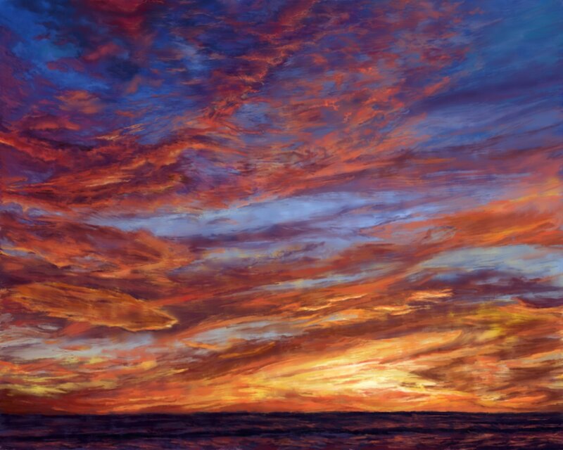 Ocean Sunset Sky — Orange, Dramatic, Painting