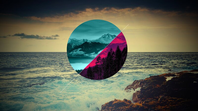 Ocean sunset with circular overlay