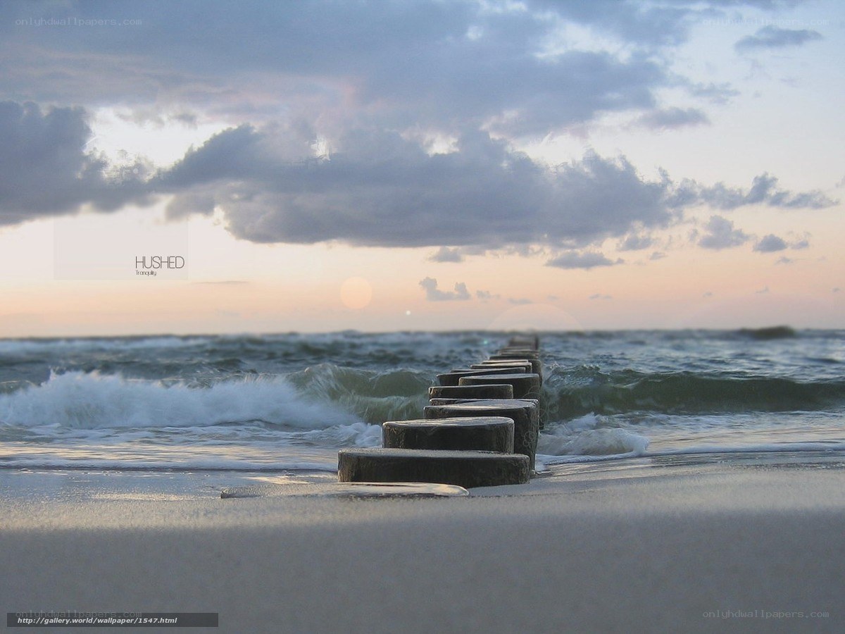 Ocean sunset with wooden breakwater