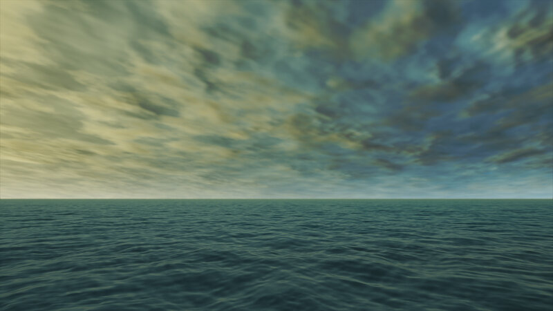 Ocean under Cloudy Sky — Blue, Calm, 3d Render