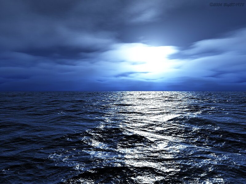 Ocean under Cloudy Sky — Blue, Dramatic, Night