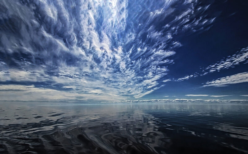 Ocean under Cloudy Sky — Blue, Dramatic, Photograph, Clouds, Water