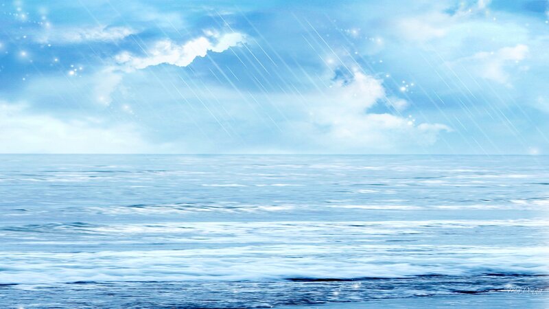 Ocean under Cloudy Sky — Blue, Serene, Digital Art