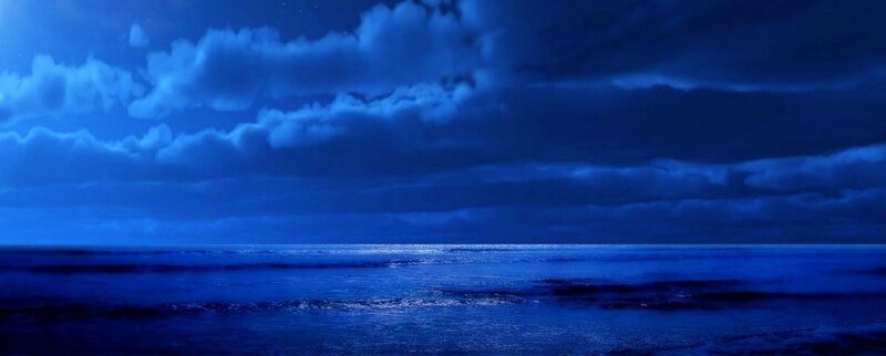 Ocean under Cloudy Sky — Blue, Serene, Night