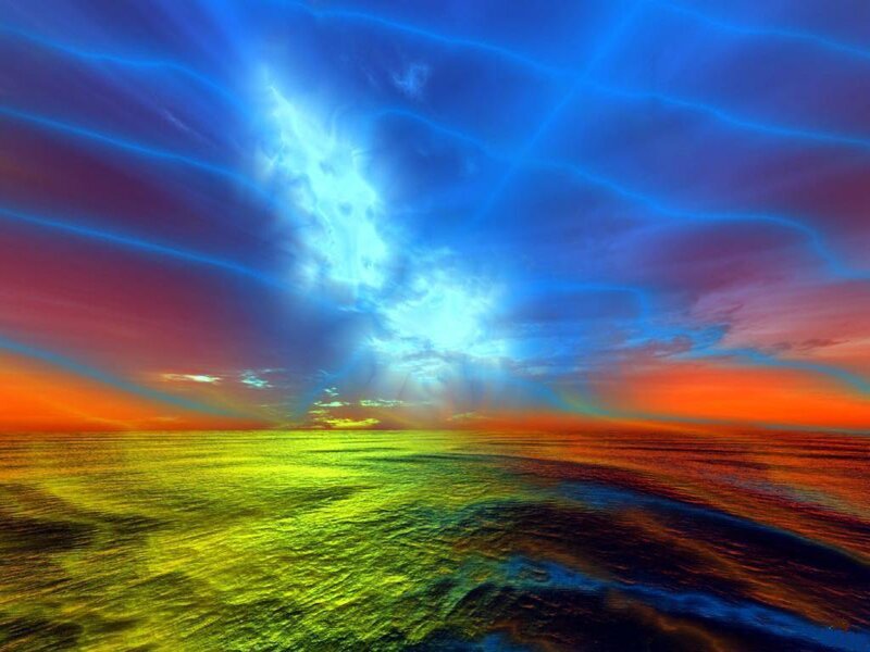 Ocean under Colorful Sky — Blue