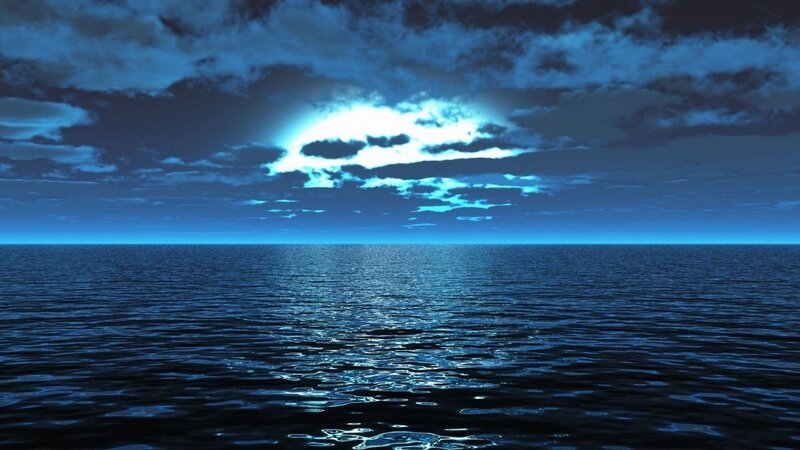 Ocean under Moonlit Sky — Blue, Serene