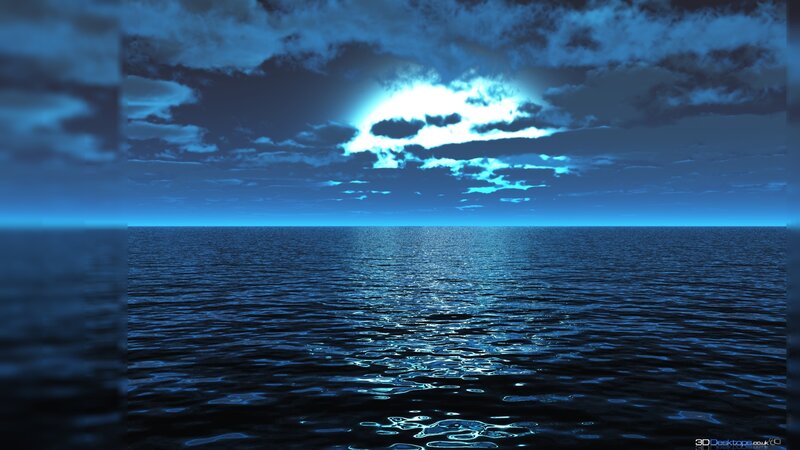 Ocean under Moonlit Sky — Blue