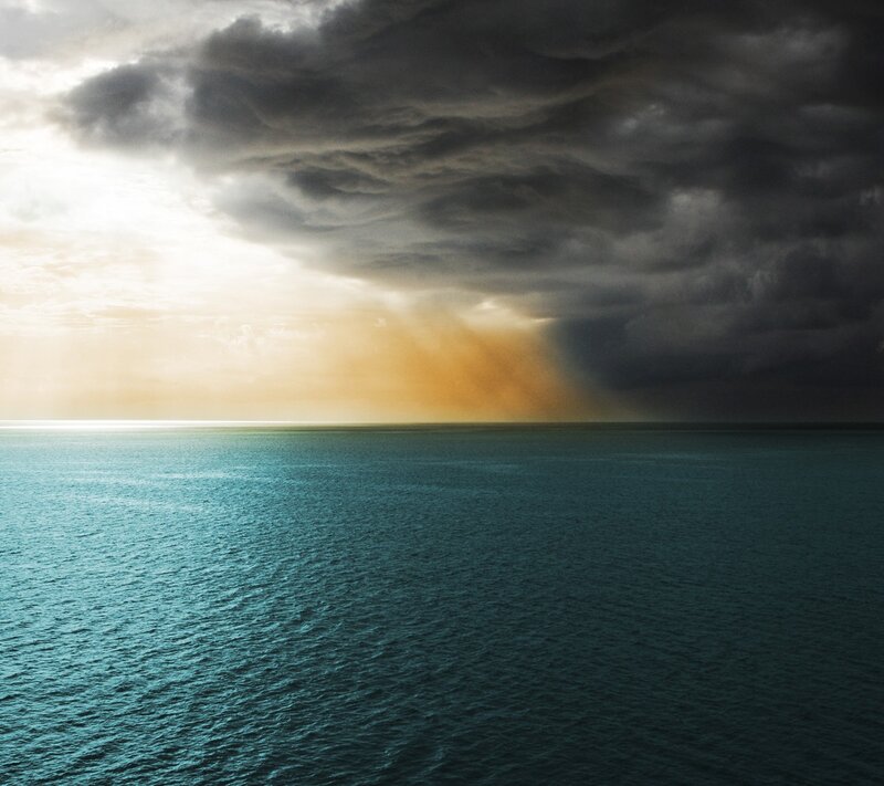 Ocean under Storm Clouds — Blue, Dramatic, Sunset, Photograph, Sunlight, Rain