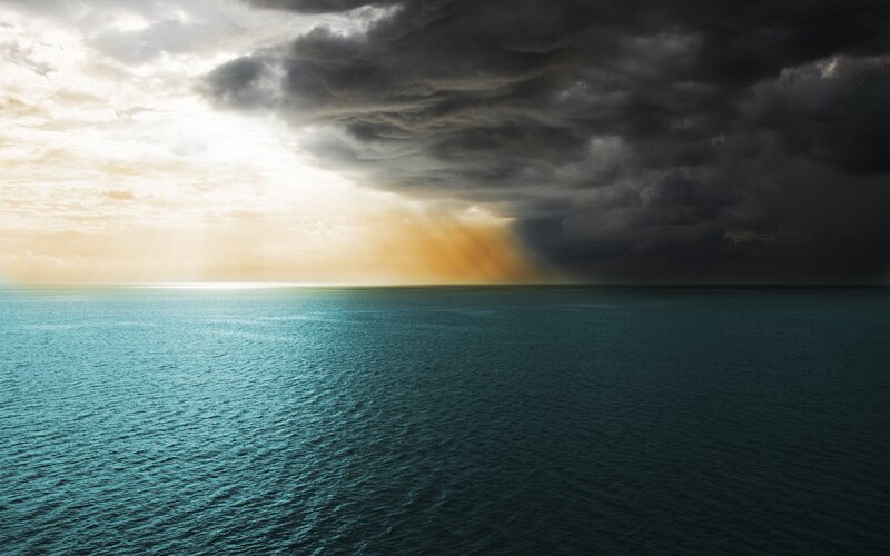 Ocean under Storm Clouds — Blue, Dramatic, Sunset, Photograph, Sunlight, Sea