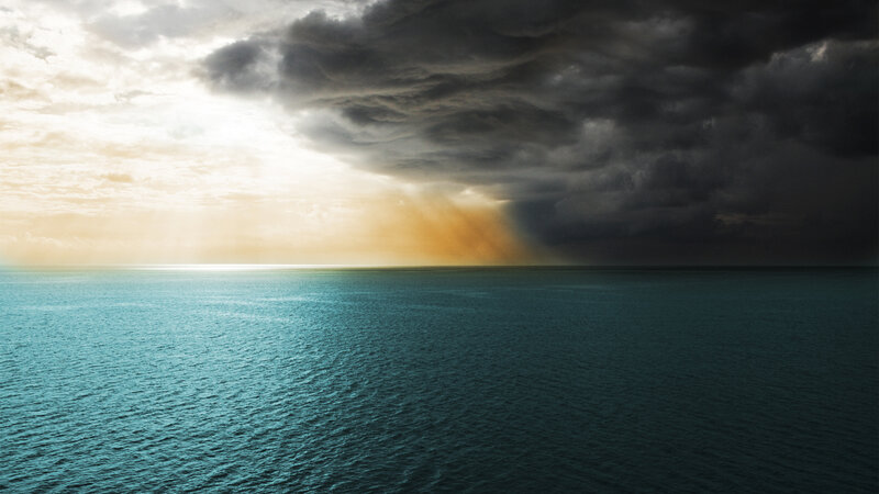 Ocean under Storm Clouds — Blue, Dramatic, Sunset, Photograph