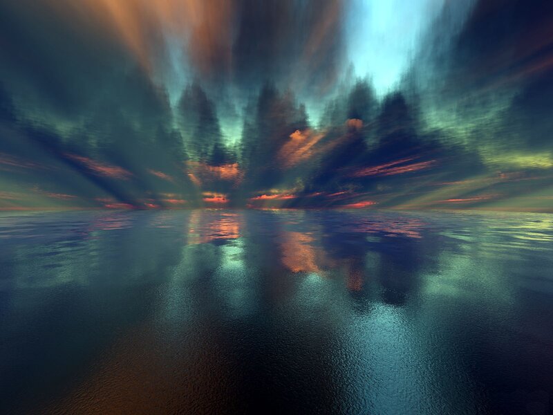 Ocean under Stormy Sky — Blue, Dramatic, Sunset, Digital Art