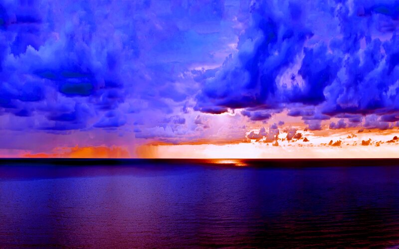 Ocean under Stormy Sky — Blue, Dramatic, Sunset