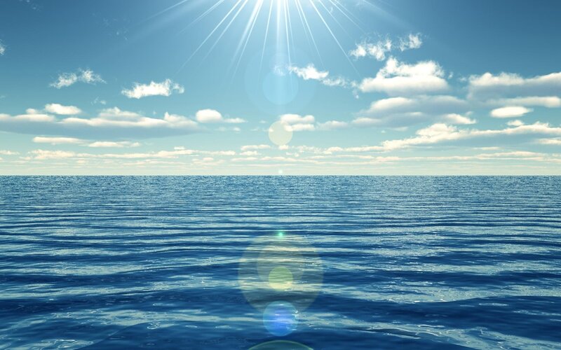 Ocean under Sunny Sky — Blue, Serene, Afternoon, Digital Art