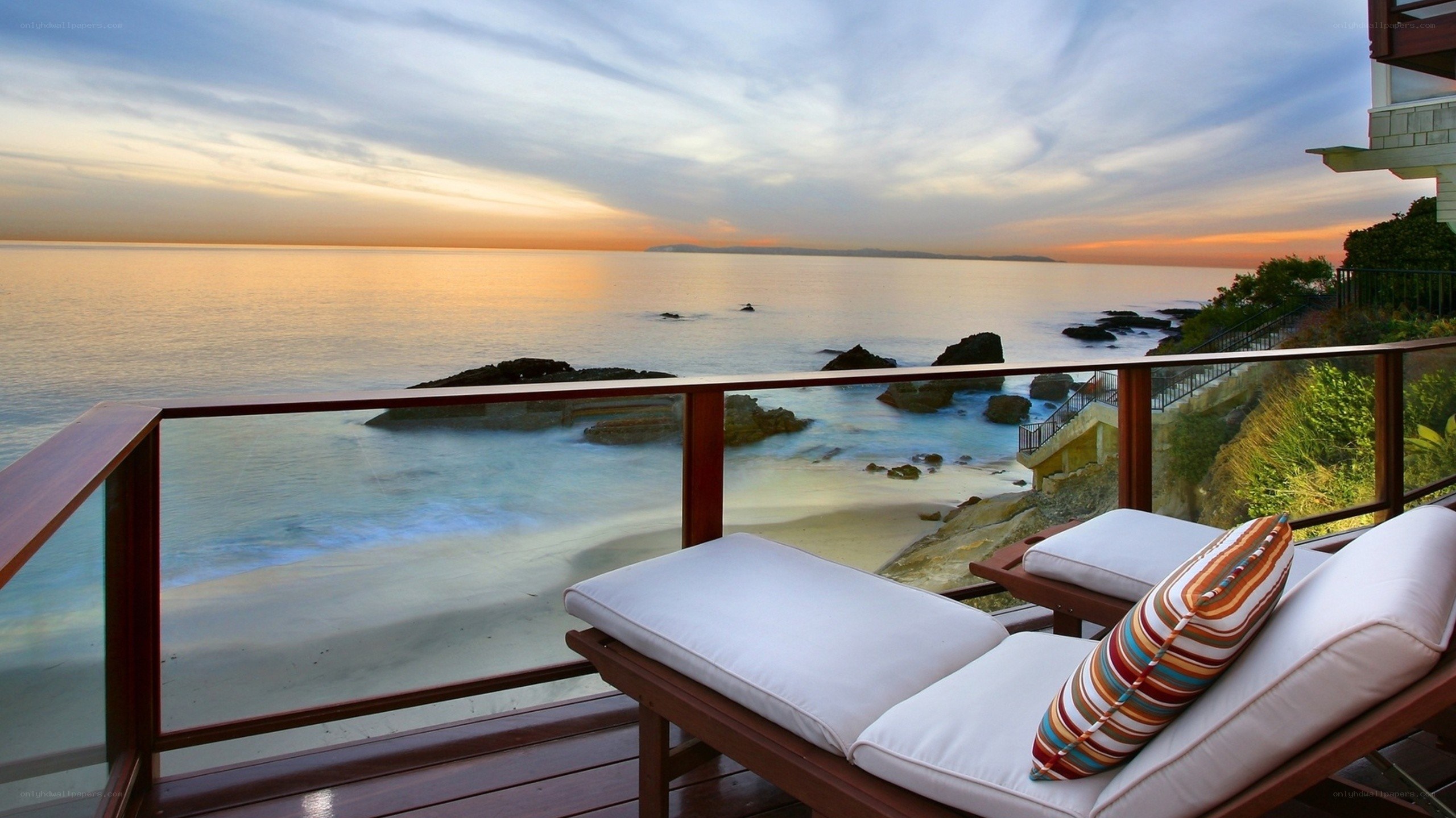 Ocean view from balcony at sunset