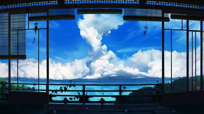 Ocean View from Balcony — Blue, Serene, Afternoon, Digital Art