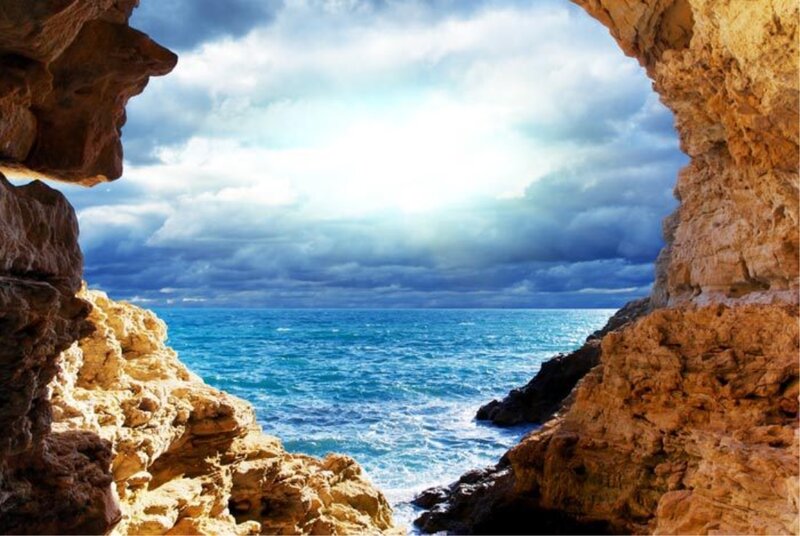 Ocean View from Cave — Blue, Dramatic