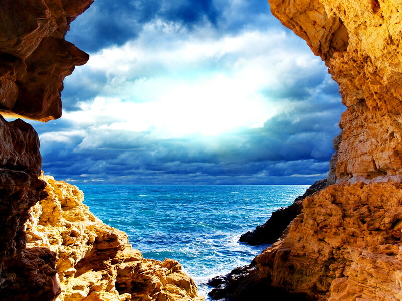 Ocean View from Cave — Blue