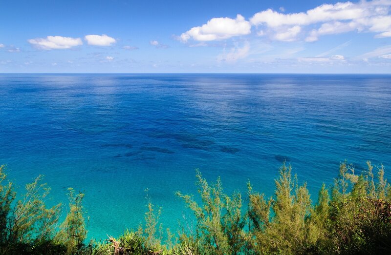 Ocean View from Cliff — Blue, Serene, Afternoon, Photograph, Sky