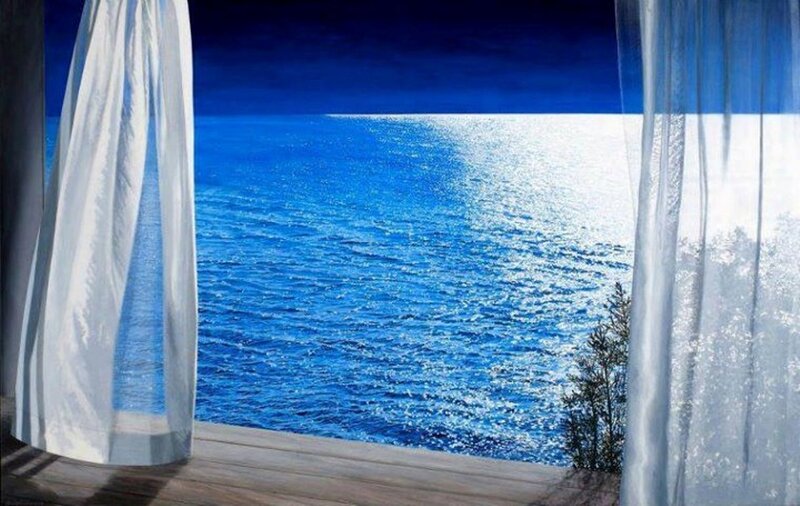 Ocean View from Window — Blue