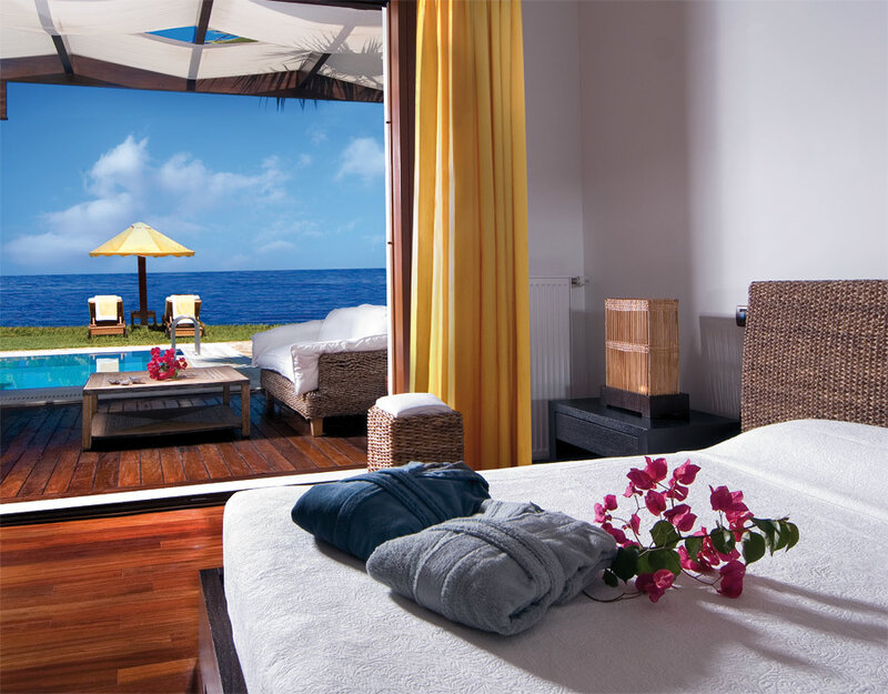 Ocean-view hotel room with pool
